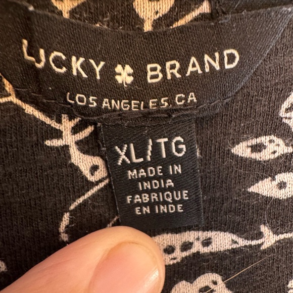 Lucky Brand Floral Black White Silver Accents Women's Long Sleeve Blouse Size XL - Picture 11 of 12